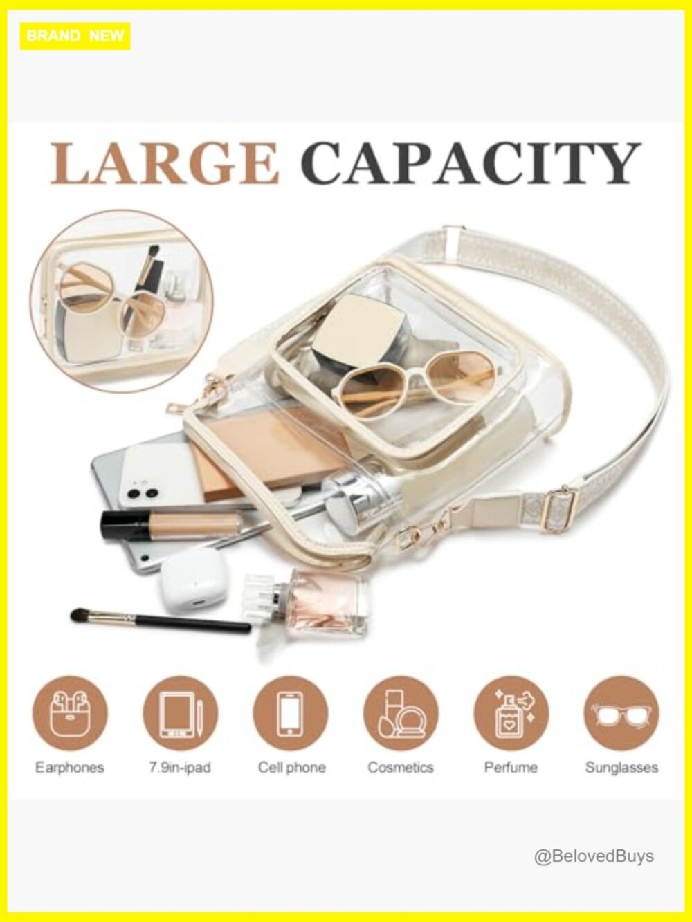 Clear Crossbody Sling Bag Stadium Approved PVC Travel Purse - Picture 3 of 7